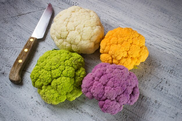 Rainbow of organic cauliflower from the local market.