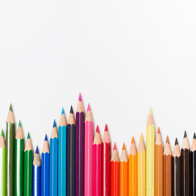 Free photo rainbow pencils set on white background