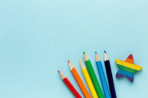 Rainbow pride flag made from pencils and star