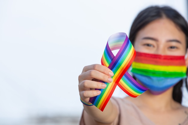 Rainbow ribbon awareness for LGBT community pride concept