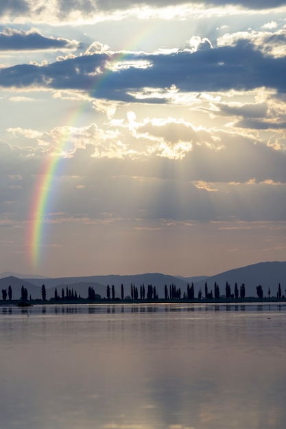 Free photo rainbow in the sky with nature landscape