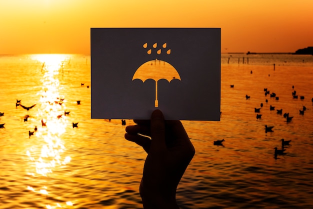 Free photo rainy season perforated paper umbrella