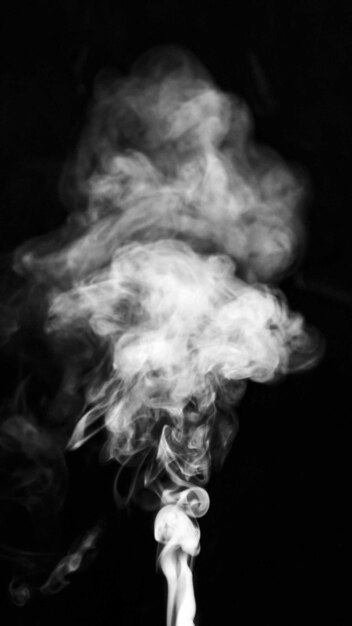 Raising of white cloud smoke on black background