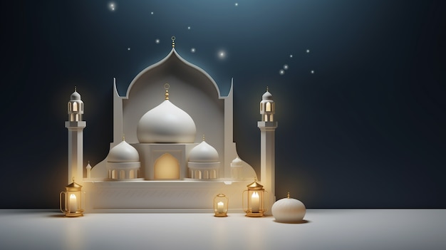 Ramadan background with mosque illuminated with candles