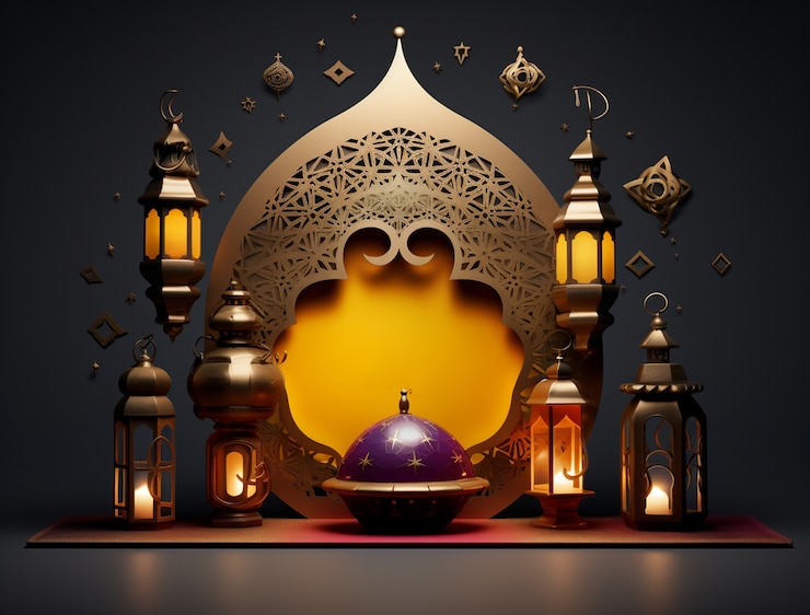 Free Photo ramadan background with mosque illuminated with candles