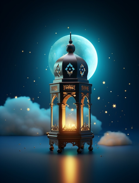 sfondo del Ramadan con la moschea illuminata da candele