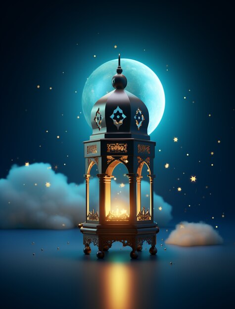 Ramadan background with mosque illuminated with candles