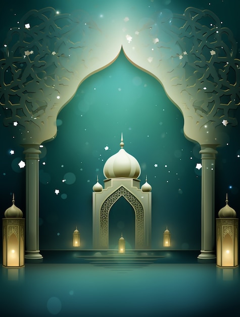 Ramadan background with mosque illuminated with candles