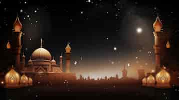Бесплатное фото Фонарь рамадана с мечетью, освещенной свечами