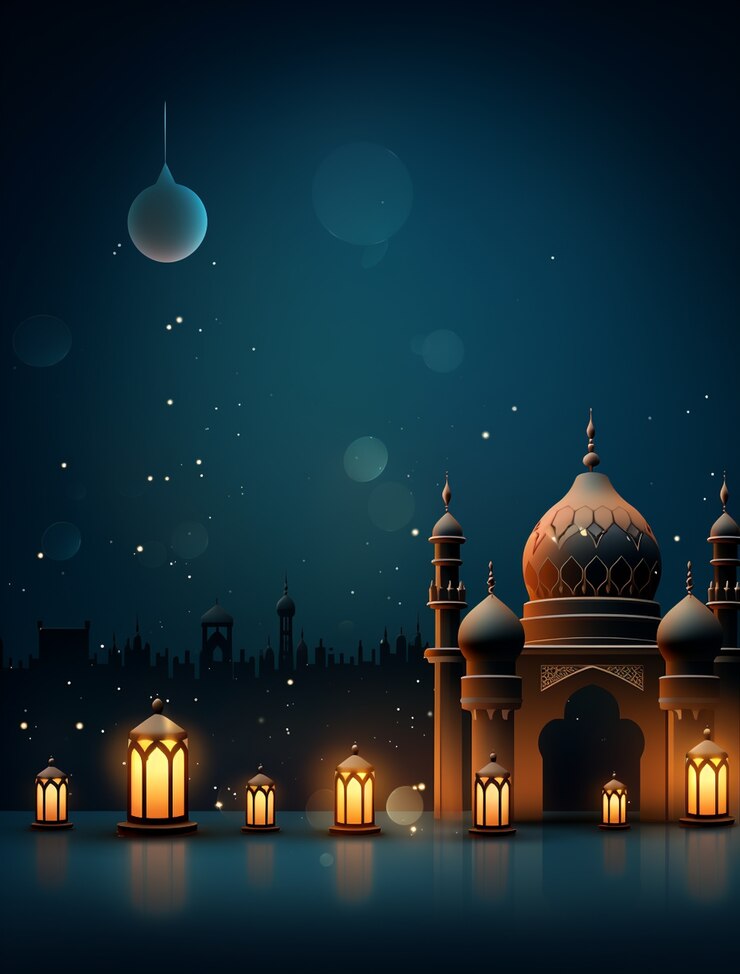 Free Photo ramadan background with mosque illuminated with candles