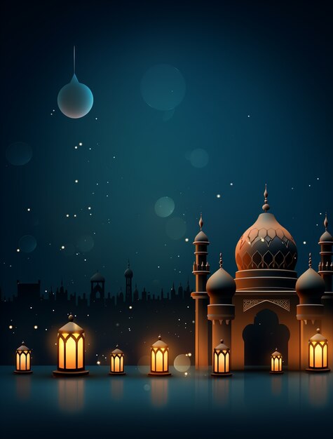 ラマダンの背景にろうそくで照らされたモスク