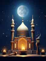 Free photo ramadan background with mosque illuminated with candles
