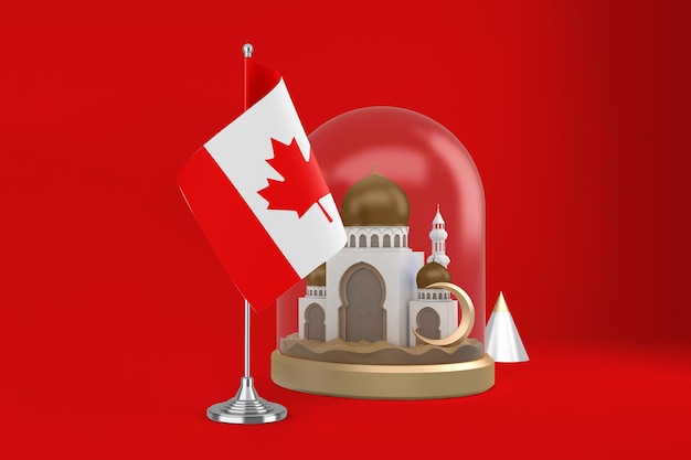 무료 사진 라마단 캐나다 국기와 모스크