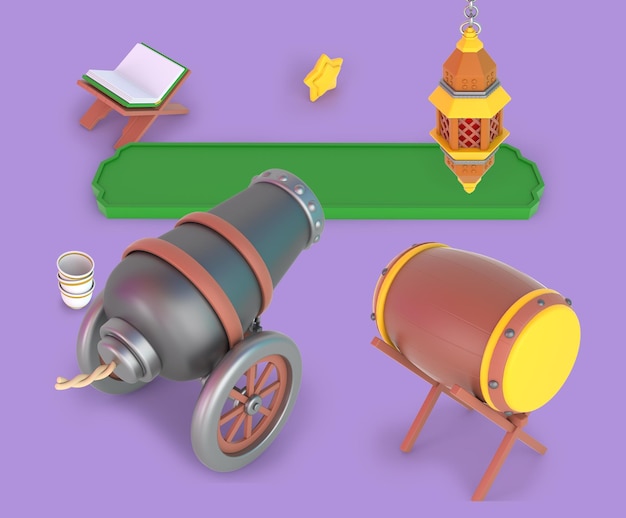 Ramadan cannon and drum perspective side