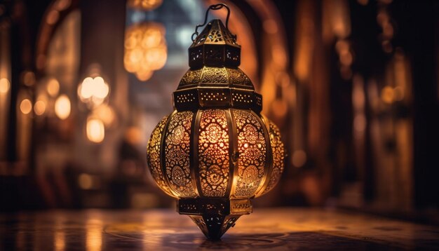Ramadan celebration illuminated by lanterns and electric lamp generated by AI