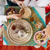 Free photo ramadan concept with food and té