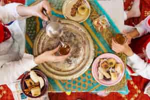 Free photo ramadan concept with food and té