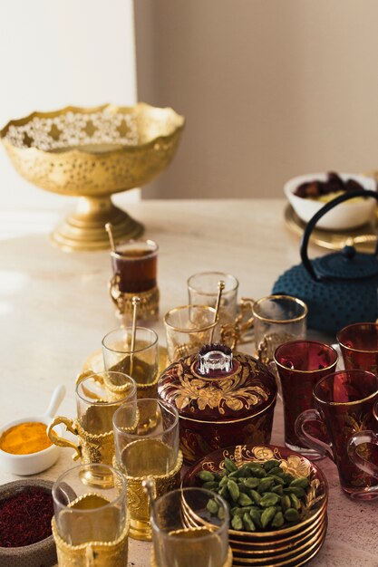 Ramadan concept with tea and spices