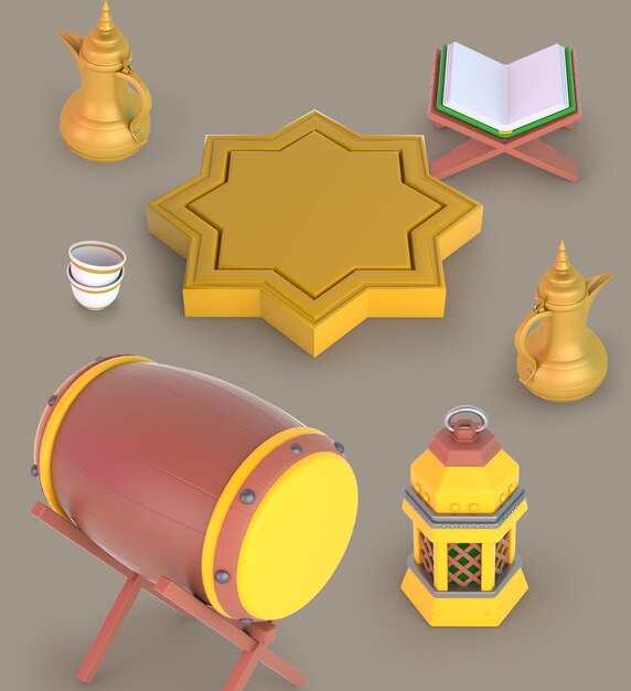 Ramadan Frame and Drums and Coffee Pots Perspective View