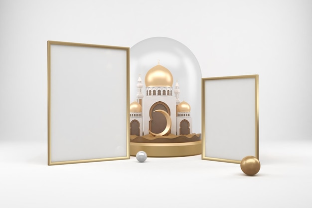 Free photo ramadan frames with mosque front side in white background