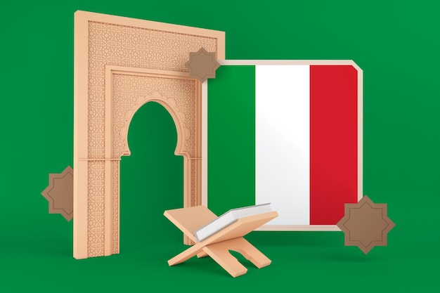 Bandiera dell'italia del ramadan e sfondo islamico