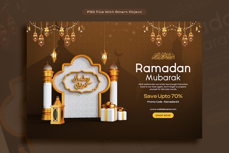 Free Photo ramadan kareem arabic golden banner design template