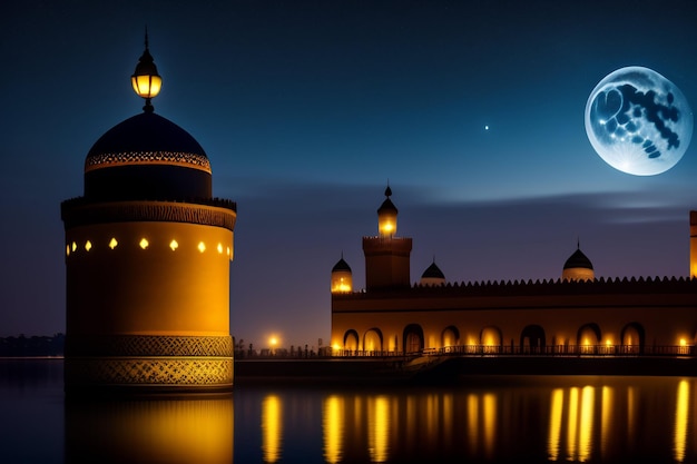 Free photo ramadan kareem eid mubarak free photo mosque lamp in the evening