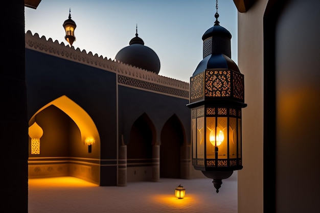 Free photo ramadan kareem eid mubarak free photo mosque lamp in the evening