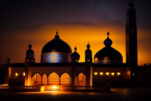 Рамадан Карим Ид Мубарак БЕСПЛАТНОЕ фото Лампа мечети вечером
