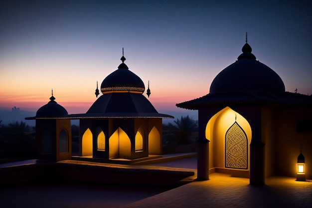 Free photo ramadan kareem eid mubarak free photo mosque lamp in the evening