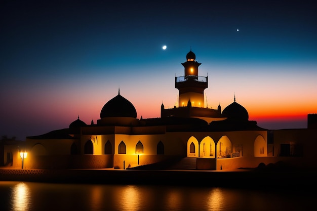 Free photo ramadan kareem eid mubarak free photo mosque lamp in the evening