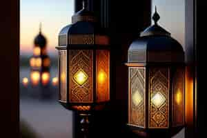 Free photo ramadan kareem eid mubarak free photo mosque lamp in the evening