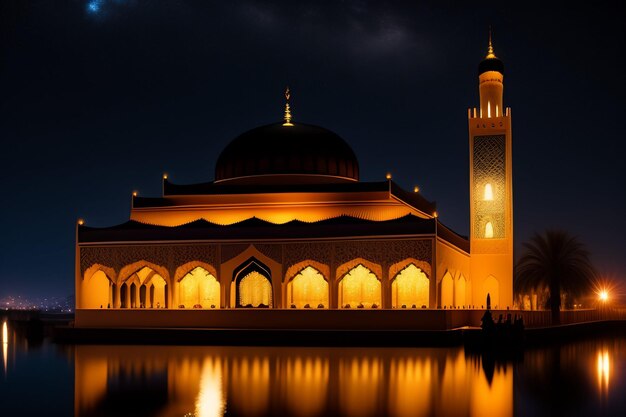 Ramadan Kareem Eid Mubarak FREE Photo Mosque Lamp in the Evening