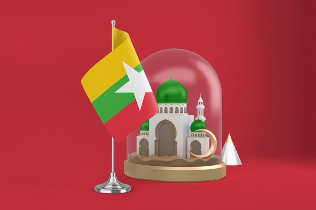 Free photo ramadan myanmar flag and mosque