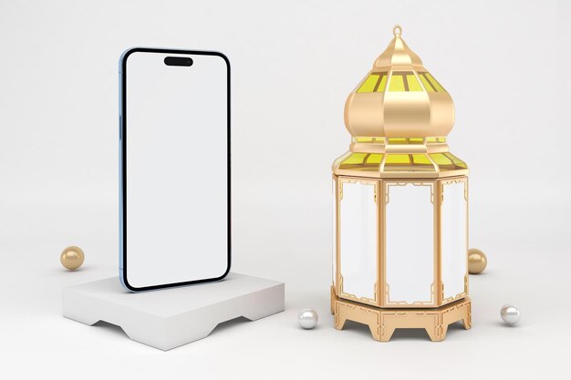 Рамадан Телефон 14 с фонарем на белом фоне