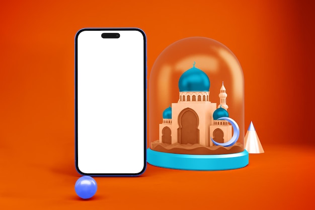 Free photo ramadan phone 14 with mosque front side