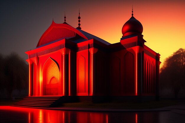 Красное здание Рамадана с куполом посередине