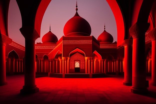 Free photo ramadan red mosque with a large arch in the middle