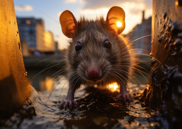 Rat in a city sewer system