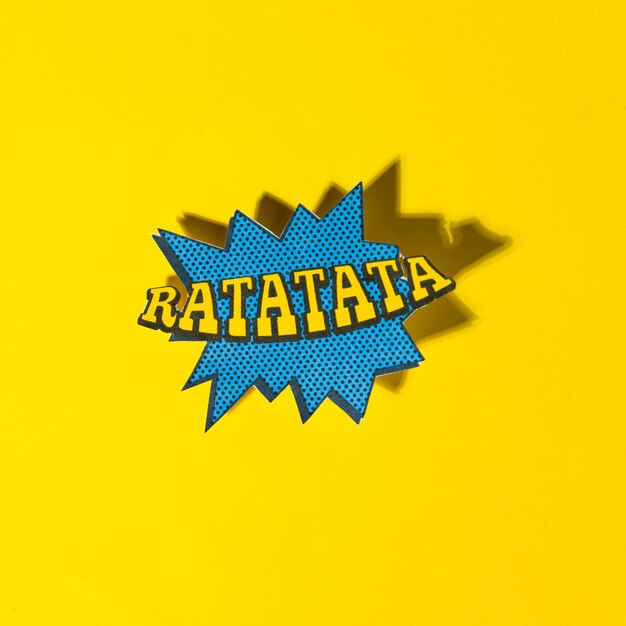 Ratatata 벡터 노란색 배경에 그림자와 함께 만화 스타일 표현을 보여