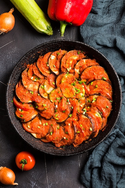 Ratatouille french provence dish of vegetables zucchini eggplant peppers and tomatoes