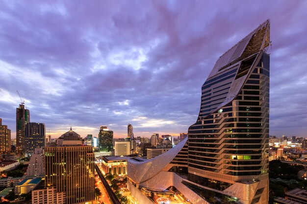 Ratchaprasong district in Bangkok at twilight