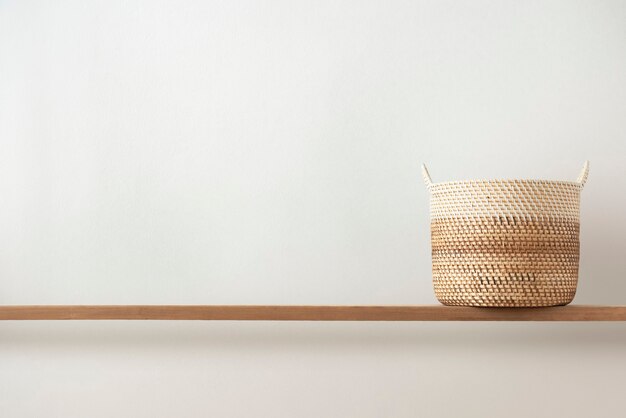 Rattan basket by a blank wall background