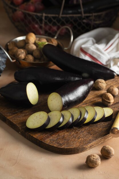 Raw eggplants ready to be cooked