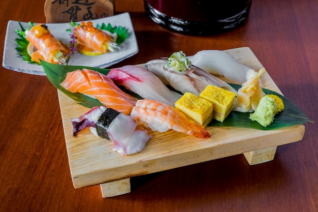 Free photo raw fish sushi set japanese food