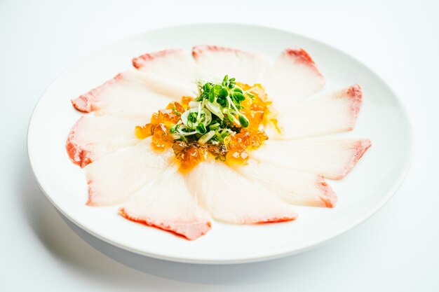 Raw fresh Hamaji fish meat sashimi in white plate