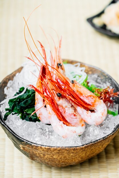 Raw and fresh shrimp or prawn sashimi