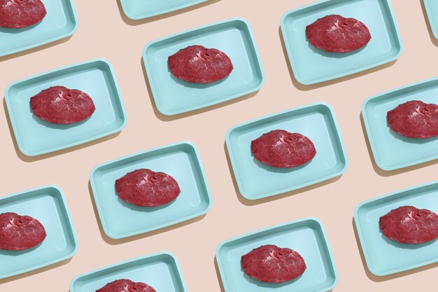 Raw meat on color background