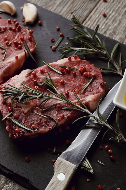 Raw meat with herbs and spices