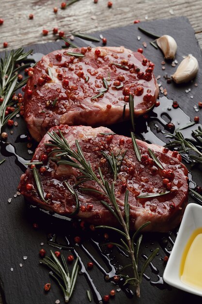 Raw meat with herbs and spices